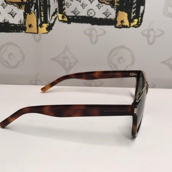 Saint Laurent Tortoise Shell Sunglasses with Green Lenses SL 51 CUT 002 - Picture 10 of 14